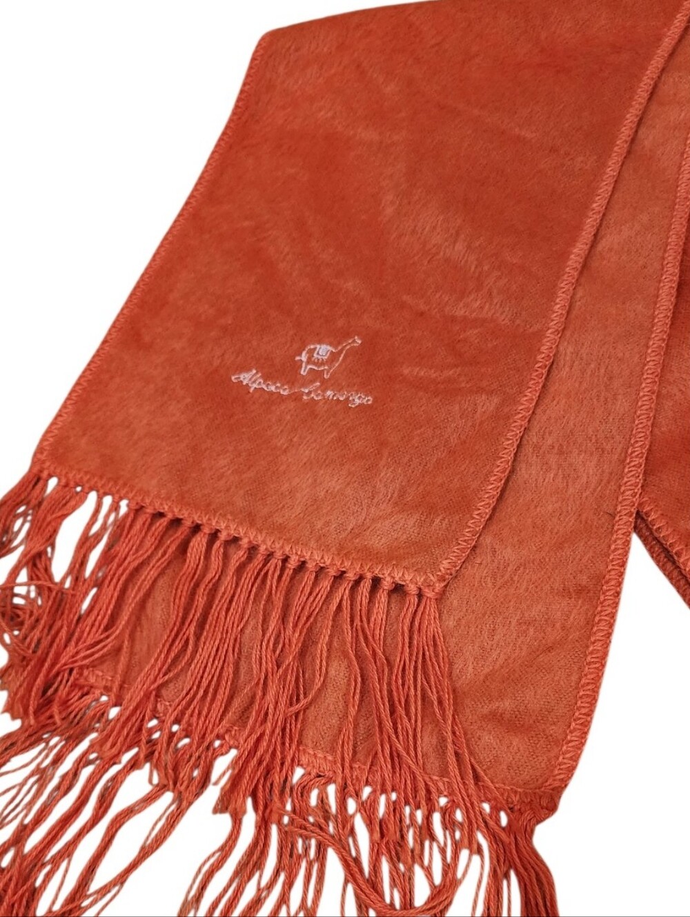 ALPACA CAMARGO Vintage 100% Alpaca Scarf Burnt Orange Peru Fringe Luxury Wrap